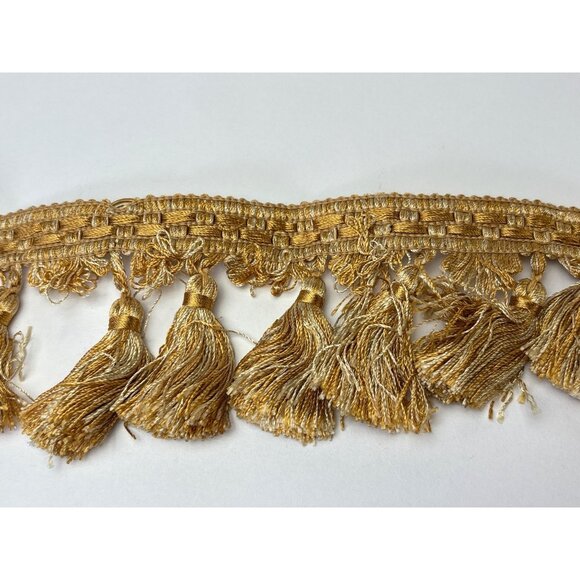 Golden Fringe Trim Tassel Border Fabric 2 yards 20" Sewing Home Décor Craft Vtg - Picture 8 of 13